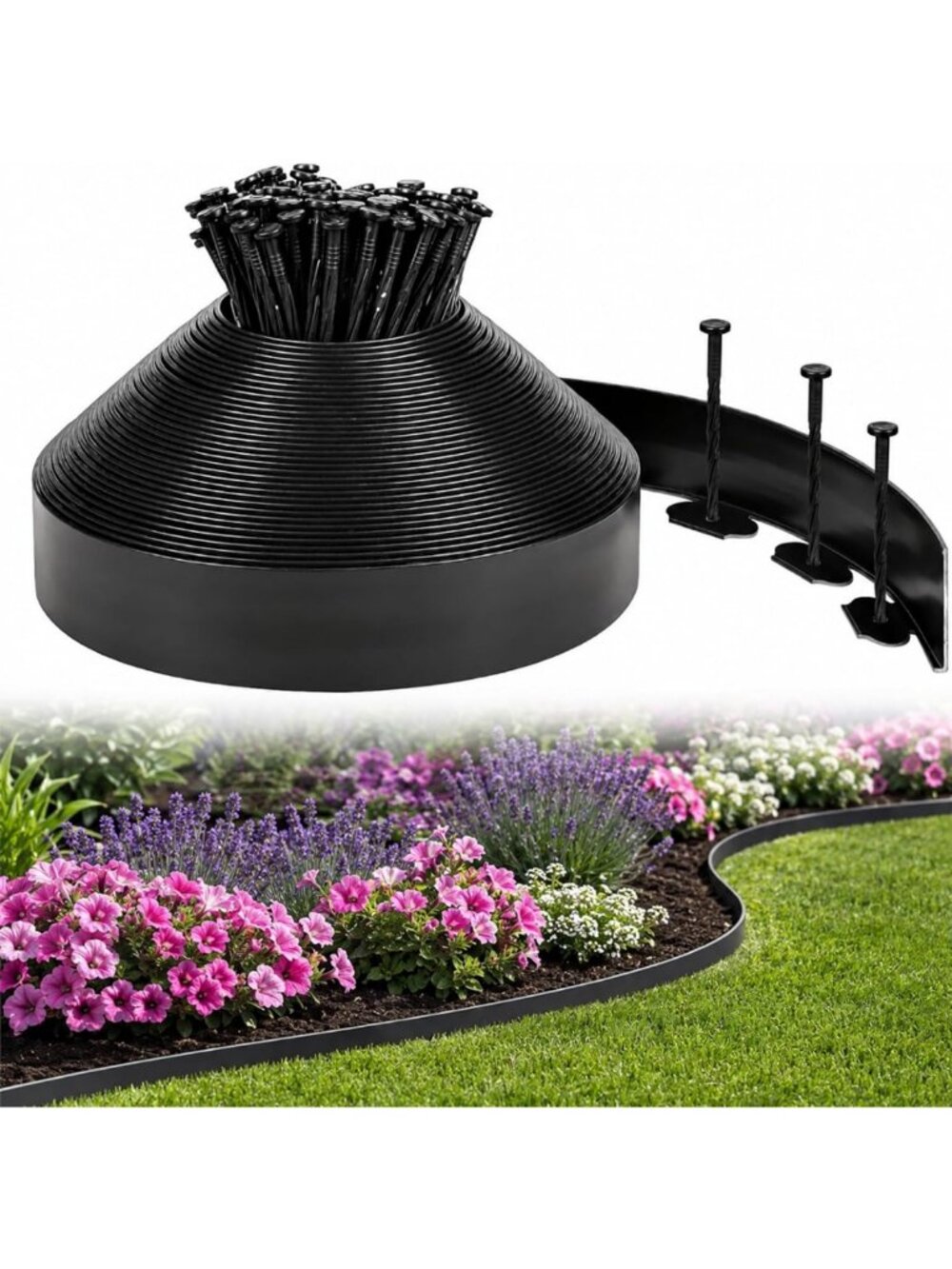Landscape Edging Coil 2” x 100’ - Durable Garden Edging Kit with 120 Spikes
